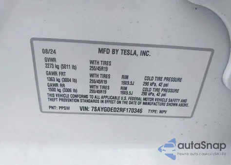 2024 Tesla Model Y Long Range Dual Motor All-Wheel Drive/Rwd from USA, damaged, VIN 7SAYGDED2RF170346
